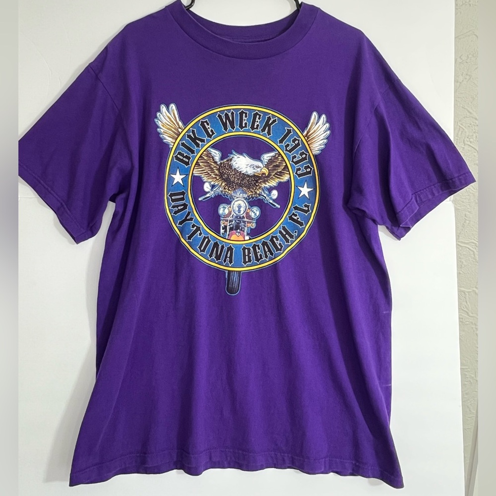 Vintage Daytona Bike Week Screamin Eagle Graphic T-Shirt 1999 Purple Mens Large